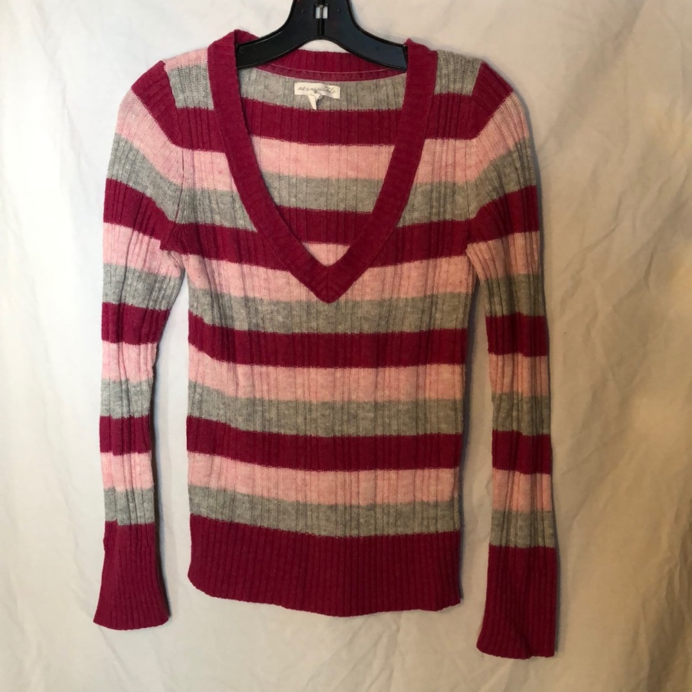 Aeropostale vneck sweater striped pink medium